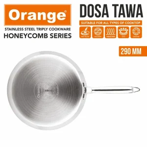 Orange Triply Stainless Steel Honeycomb Non-Stick Dosa Tawa / Uttapam Tawa 290mm | Gas & Induction Friendly - Image 5