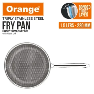Orange Triply Stainless Steel Honeycomb Fry Pan with Glass Lid 1.5L | Gas & Induction Friendly - Image 5