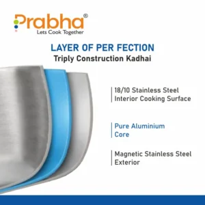 PRABHA Elante Triply Stainless Steel Kadhai with Glass Lid Oil Drainer & Silicone Mat - Image 4