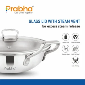 PRABHA Elante Triply Stainless Steel Kadhai with Glass Lid Oil Drainer & Silicone Mat - Image 5