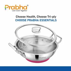 PRABHA Elante Triply Stainless Steel Kadhai with Glass Lid Oil Drainer & Silicone Mat - Image 6