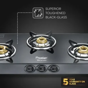 Prestige Marvel Plus 3 Burner Gas Stove GTM 03 AI | Auto Ignition, Toughened Glass Top, Jumbo Burner - Image 3