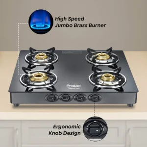 Prestige Marvel Plus Square 4 Burner Gas Stove GTM 04 SQ Plus | Toughened Glass Top, Jumbo Burner, Manual Ignition - Image 3