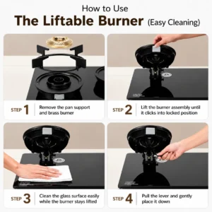 Prestige Svachh Neo 3 Burner Gas Stove | Liftable Brass Burners, Toughened Glass Top & Jumbo Burner - Image 3