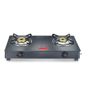 Prestige Magic Plus 2 Burner Gas Stove GTMP-02 | Toughened Glass Top, Spill-Proof, Tri-Pin Brass Burners