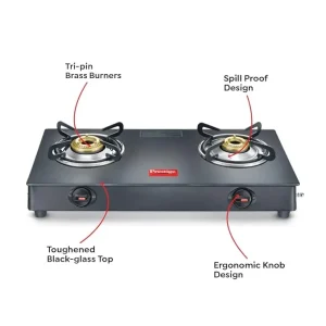 Prestige Magic Plus 2 Burner Gas Stove GTMP-02 | Toughened Glass Top, Spill-Proof, Tri-Pin Brass Burners - Image 6