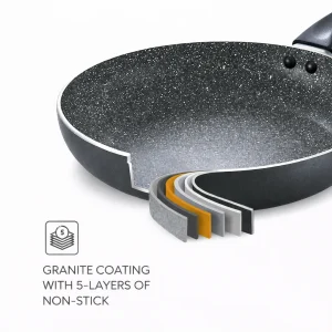 Prestige Omega Deluxe Granite 3 Piece Cookware Set | Fry Pan 24cm, Tawa 28cm, Kadai 24cm with Lid | Induction & Gas Compatible - Image 4