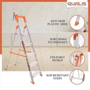 Qualis Hybrid Ladder 5 Step With Tool Tray | Aluminium Ladder | 5 Step Aluminium Ladder | Heavy Duty Light Weight | Anti Skid | 150Kg Load Capacity - Image 3