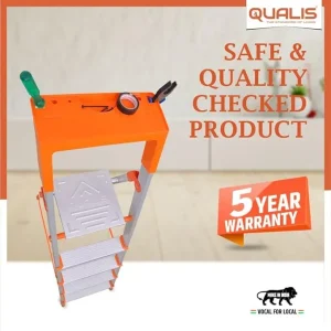 Qualis Hybrid Ladder 5 Step With Tool Tray | Aluminium Ladder | 5 Step Aluminium Ladder | Heavy Duty Light Weight | Anti Skid | 150Kg Load Capacity - Image 4
