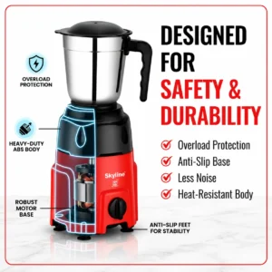 Skyline Mixer Grinder 550W with 2 Stainless Steel Jars | Heavy Duty Grinding & Blending Machine | VTL-1500 - Image 3