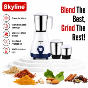 Skyline Mixer Grinder 600W with 3 Jars | Heavy Duty Grinding & Blending Machine | VTL-4400 - Image 6
