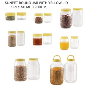 Sunpet Round PET Jar with Yellow Lid Airtight Kitchen Storage Container 50ml to 12000ml