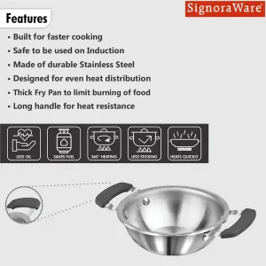 Signoraware Artista Tri-Ply Mini Kadhai 12cm (500ml) | Stainless Steel | Gas & Induction Compatible | Premium Cookware (31134) - Image 4