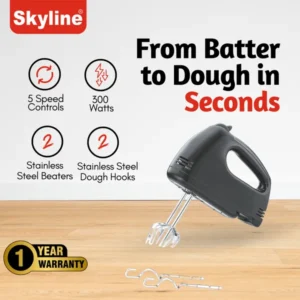 Skyline 300W Electric Hand Mixer with Turbo Function (VTL-7043) – Hand Beater & Electric Whisker for Kitchen - Image 3