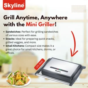 Skyline 1200W Mini Griller Sandwich Maker (VTL-5020) – Non-Stick Grill Plates with Cool Touch Handle - Image 3