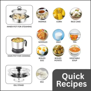 Skyline 1.7L 1500W All-in-One Multipurpose Electric Kettle (VTL-7071) – Perfect for Momos, Idlis, Noodles & More - Image 4