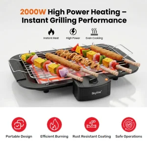 Skyline Electric BBQ Grill with 5 Skewers 2000W (VTL-4545) – Portable Electric Barbecue Grill - Image 3