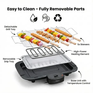 Skyline Electric BBQ Grill with 5 Skewers 2000W (VTL-4545) – Portable Electric Barbecue Grill - Image 5