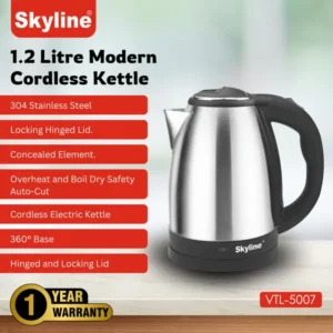 Skyline 1.2L Electric Kettle 1500W (VTL-5007) – Stainless Steel Rapid Heating Kettle with Automatic Cut-Off - Image 7