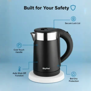 Skyline Double Wall Electric Kettle 1000W 1 Litre (VTL-5018) – Safe & Efficient Water Boiler - Image 4