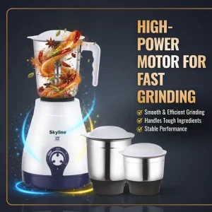 Skyline 600W Mixer Grinder with 3 Jars (VTL-4400) – Heavy-Duty Kitchen Mixer Grinder for Grinding & Blending - Image 4
