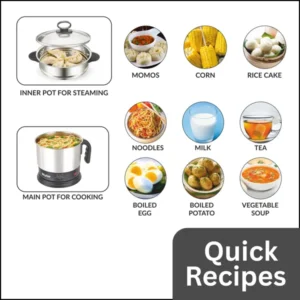 Skyline 1500W Multi Kettle & Noodle Maker 1.7L (VTL-7070) – Multipurpose Electric Cooking Kettle - Image 4