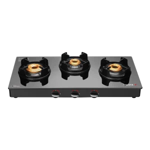 Sujata Deluxe 3 Burner Gas Stove | SABAF Italian Valve, 8mm Toughened Glass, Manual Ignition