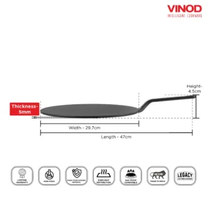 Vinod Legacy Pre-Seasoned Cast Iron Flat Multi Tawa 30cm Induction & Gas Compatible - Image 6