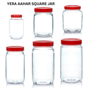 YERA Glass Aahar Square Jar with Red Airtight Lid – 1000ml to 3250ml Storage Container (JS-2, JS-3, JS-4, JS-6, JS-8)