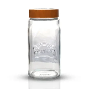 Yera Pantry Wood Jar 1000ml – Stylish Glass Storage Jar with Airtight Wooden Colour Lid for Kitchen & Home
