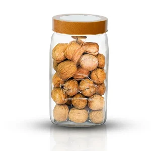 Yera Pantry Wood Jar 1500ml – Stylish Glass Storage Jar with Airtight Wooden Colour Lid for Kitchen & Home