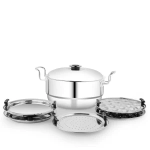Garuda Multi kadai 18G Combo With 7 Attachments (18G Stainless Steel Extra Deep Kadai with 3 Idli , 1 Coin Idli, 2 Dhokla, 1 Steamer Plates) Steel Multikadai, Steel Idli Maker