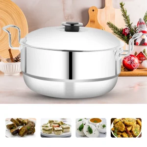 Garuda Multi kadai 18G Combo With 7 Attachments (18G Stainless Steel Extra Deep Kadai with 3 Idli , 1 Coin Idli, 2 Dhokla, 1 Steamer Plates) Steel Multikadai, Steel Idli Maker - Image 5
