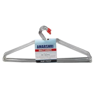 Amarshri Cloth Hanger Red Cap 12 Pcs – Mild Steel Chrome Plated Rustproof Clothes Hanger for Home