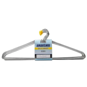 Amarshri Cloth Hanger Yellow Cap 12 Pcs – Mild Steel Chrome Plated Rustproof Clothes Hanger for Home