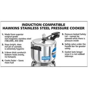 Hawkins Stainless Steel Inner Lid Pressure Cooker | Gas & Induction Compatible | 1.5L, 2L, 3L, 5L, 6L, 8L, 10L - Image 4