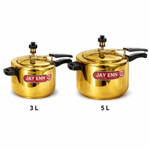 Jay Enn Pure Brass Pressure Cooker with Inner Tin Coating (Kalai) | Traditional Brass Cooker with Wooden Spoon | Healthy Cooking