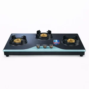 Kutchina Crystallo 3 Burner Gas Stove | 8mm Toughened Glass | Brass Burner | Auto Ignition | 5 Year Warranty