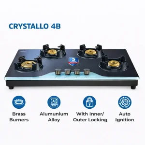 Kutchina Crystallo 4 Burner Gas Stove | 8mm Toughened Glass | Brass Burner | Auto Ignition | 5 Year Warranty - Image 6