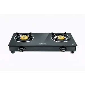 Kutchina EVO 2 Burner Gas Stove Black Glass Top | Glass Top Gas Stove | 2 Year Warranty On Glass | 6mm Tempered Glass