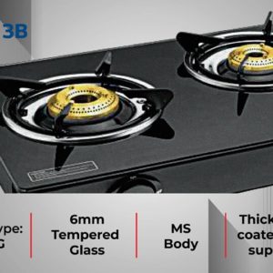 Kutchina EVO 3 Burner Gas Stove Black Glass Top | 6mm Tempered Glass | 5 Year Warranty on Glass | Glass Top Gas Stove - Image 4