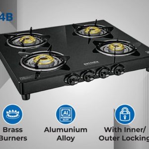 Kutchina EVO 4 Burner Gas Stove Black Glass Top | 6mm Tempered Glass | Glass Top Gas Stove - Image 4
