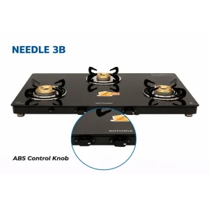 Kutchina Needle 3 Burner Gas Stove | 6mm Tempered Glass | Auto Ignition | Brass Burners | 5 Year Warranty - Image 3
