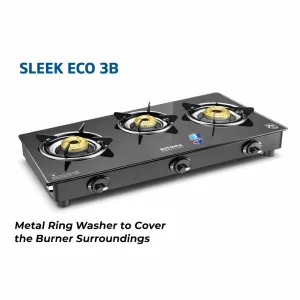 Kutchina Sleek Eco 3 Burner Gas Stove | 6mm Toughened Glass | Brass Burners | 5 Year Warranty - Image 5