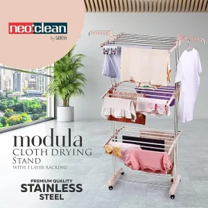 Neoclean by Ganesh Modular Cloth Drying Stand | 3 Layer Racking | Stainless Steel Pipe - Image 3