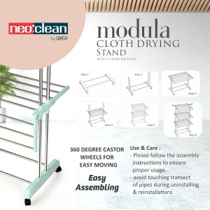 Neoclean by Ganesh Modular Cloth Drying Stand | 3 Layer Racking | Stainless Steel Pipe - Image 4