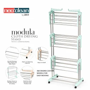 Neoclean by Ganesh Modular Cloth Drying Stand | 3 Layer Racking | Stainless Steel Pipe