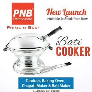 PNB Aluminium Bati Tandoor with Chimta & Paneer Tikka Rods | Bati Oven for Dal Bati | Gas Stove Compatible