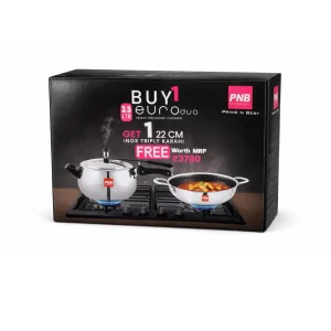 PNB Euro Duo Triply Stainless Steel Pressure Cooker 3.5L Inner Lid with Free Inox Triply Karahi 22cm | Gas & Induction Compatible