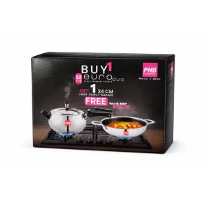 PNB Euro Duo Triply Stainless Steel Pressure Cooker 5.5L Inner Lid with Free Inox Triply Karahi 24cm | Gas & Induction Compatible